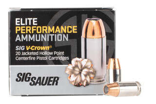 SIG Elite V-Crown 380 ACP ammo features a hollow point bullet